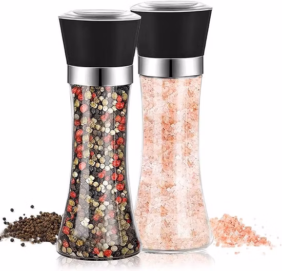 Stainless Steel Pepper Salt Grinder Glass Shaker Salt Pepper Grinder Refillable Black Pepper Bottle Adjustable Salt Mill